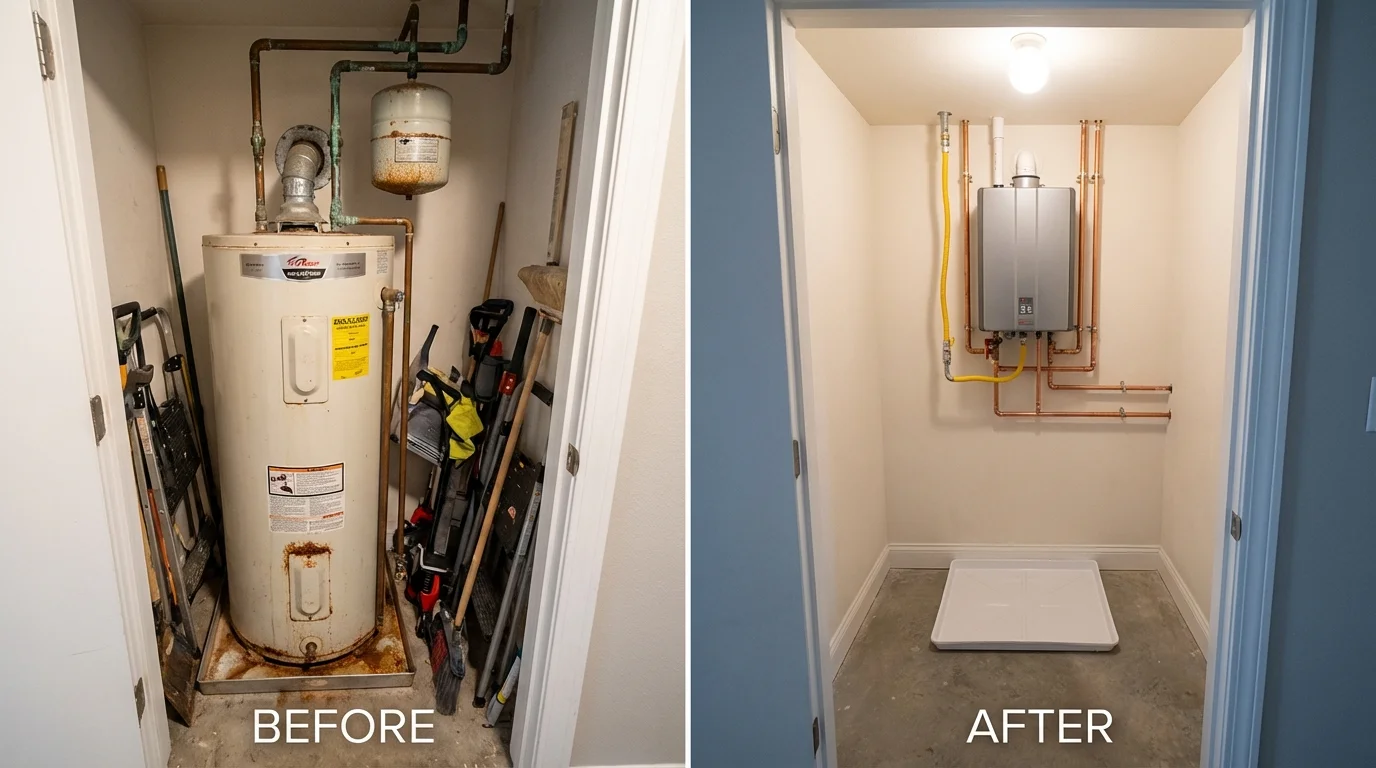 Tank water heater versus wall-mounted tankless unit comparison for Biola, CA homeowners