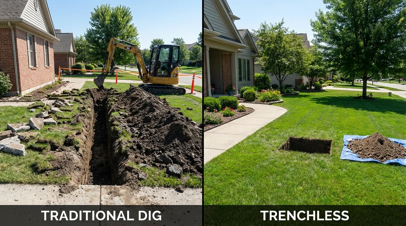 Trenchless sewer repair with minimal yard damage versus traditional excavation in Biola, CA